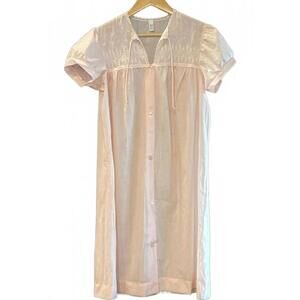 Womens Lt Pink Nightgown Small Short Sleeve Button Front Embroidered Fairycore